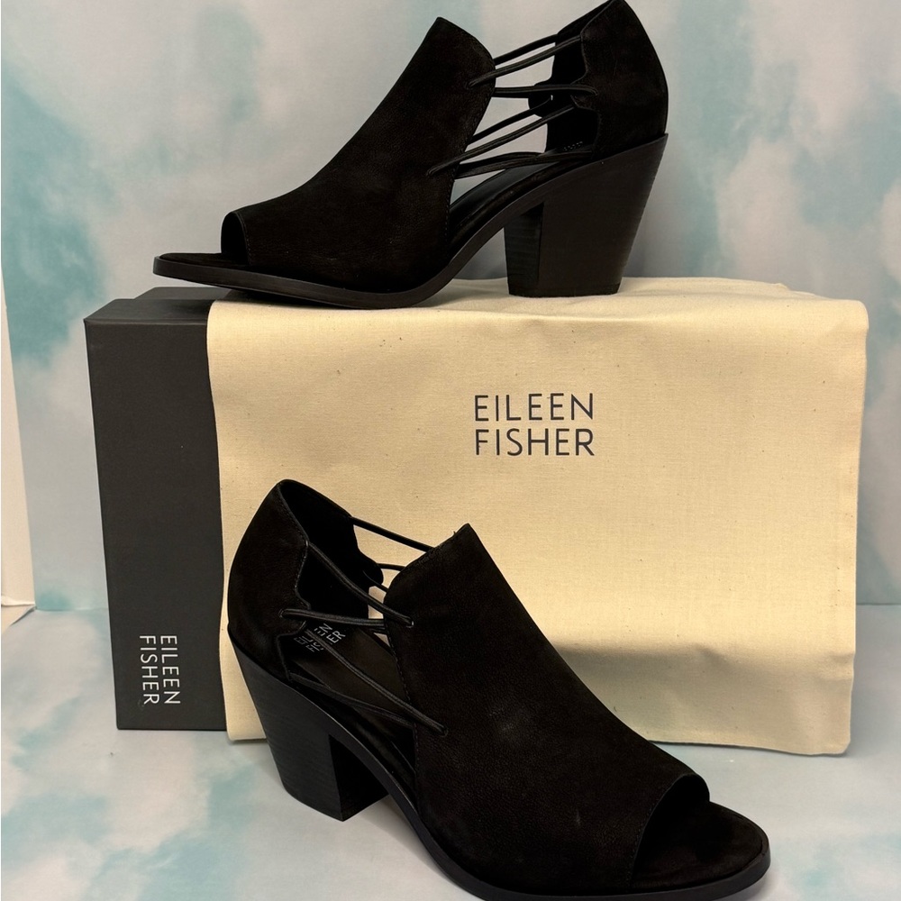 Eileen Fisher Nikki-Nu Black Open-Toe Heels
